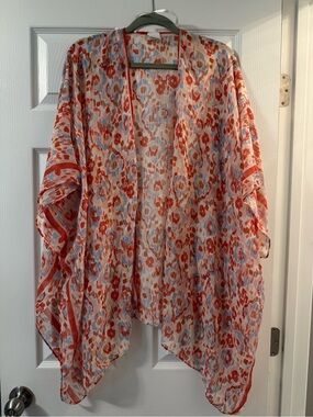 Sonoma Sheer Floral kimono in coral and light blue